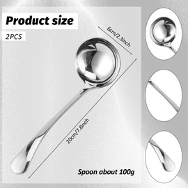 Set of 2 Stainless Steel Silver Soup Ladles, 20 cm Sauce Ladle, Soup Ladle, Serving Spoon of Soups and Stews, Dishwasher Safe