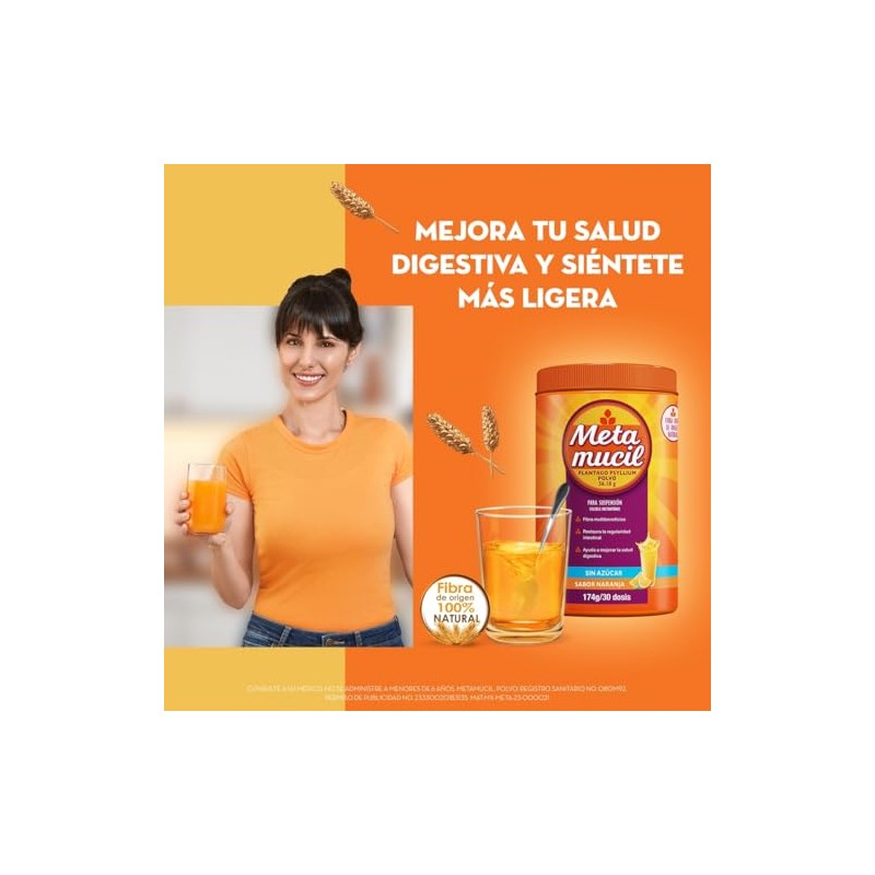 Metamucil Suplemento Fibra Sabor Naranja Azucar 425