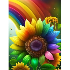 DIY 5D Diamond Painting Kits for Adults Diamond Art Rainbow Color Petal Sunflower Diamond Painting Full Drill Crystal Rhinestone Embroidery Craft Kits for Home Wall Decor Gifts 12x16 Inch