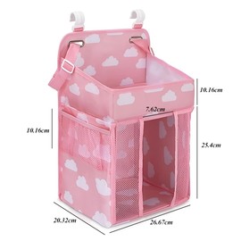 TOMVAES Hanging Nappy Organiser, Changing Table Nappy Organiser, Nursery Caddy Organiser for Cot,Playard,Nursery Organiser and Baby Nappy Caddy,Mesh Pockets (Pink)