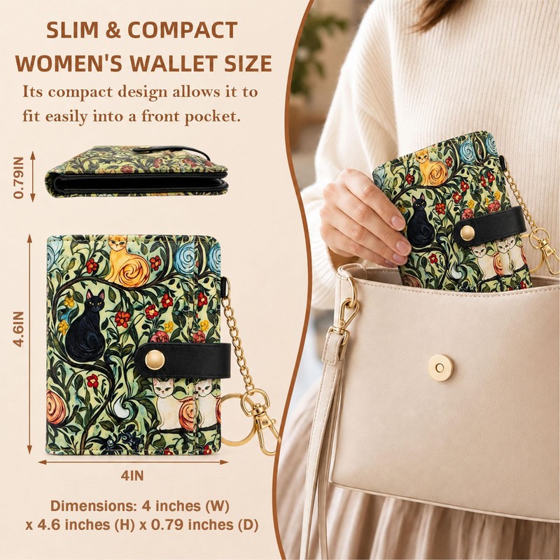 Vintage Cat Cute Wallet for Women, RFID Bifold Small Purse