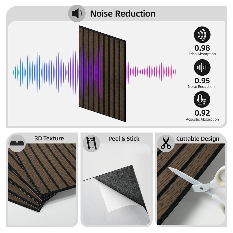WADILE 16 Pack Self Adhesive Acoustic Wall Panels in Wood