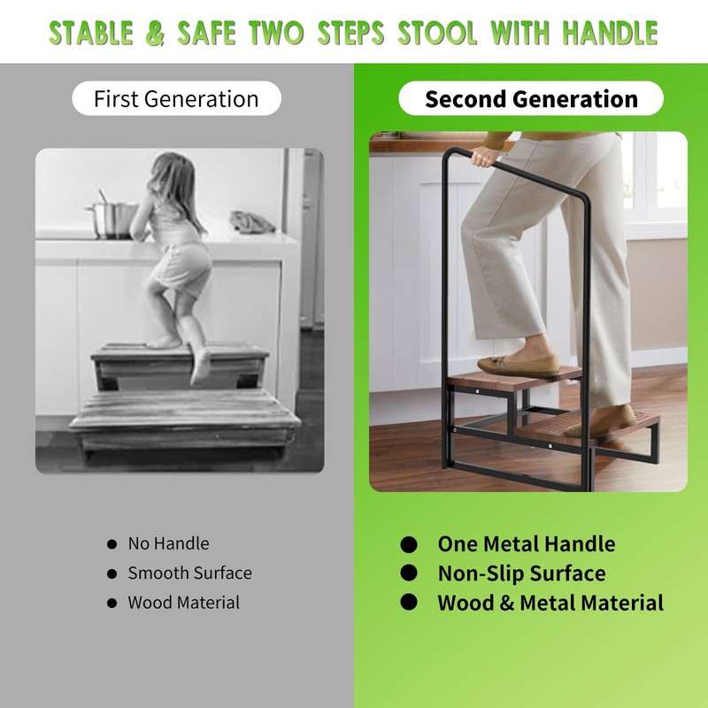 Two steps stool with handle, Steps to high bed and