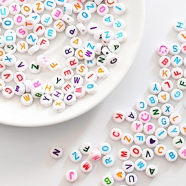 Iudsu Set of 1000 Beads with Letters 7 mm White (A-Z) DIY Letter Beads Acrylic Beads with 600 cm Invisible Nylon Cord Perfect for Bracelets, Necklaces and Vision Training