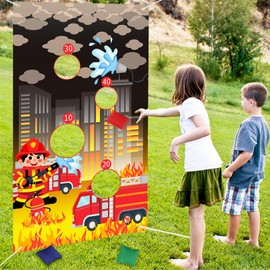 kreat4joy Firetruck Theme Toss Games with Bean Bags, Bean Bag Toss Game for Kids, Firefighter Theme Toss Games Backdrop Banner for Kids Indoor Outdoor Activities Sport Theme Birthday Party Supplies