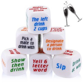 Hanaive 6 Pcs Drinking Dice Bar Rolling Decider Bachelorette Party Game Drunk Frenzy for Adults Party Family Friends Gathering Adult Favor Games(Basic Dice,White)