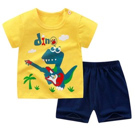 NautySaurs Toddler Boys Short Sleeve T-Shirts and Shorts Set Dinosaur Tee Shirts Short Pyjamas for Age 1-6 Years, 03 Dinosaur Set