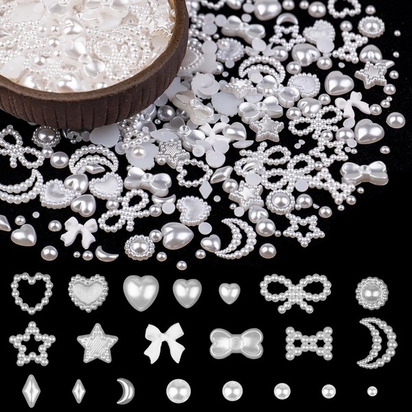 BELLEBOOST 600Pcs 3D Multi Shapes Nail Charms and Flatback Pearls,