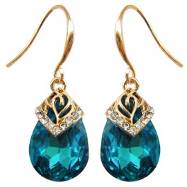 Navachi 18k Gold Plated Crystal Water Drop Lake Blue Zircon Dangle Earrings for Women