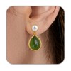 14K Gold Plated Green Jade Teardrop Earrings with Pearl Studs