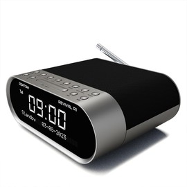 AZATOM Revival DAB+ DAB Digital FM Radio, Dual Alarm Clock, Wireless Bluetooth 5.0, Sleep Timer, USB Moblie Charger, Headphone & AUX (Silver)