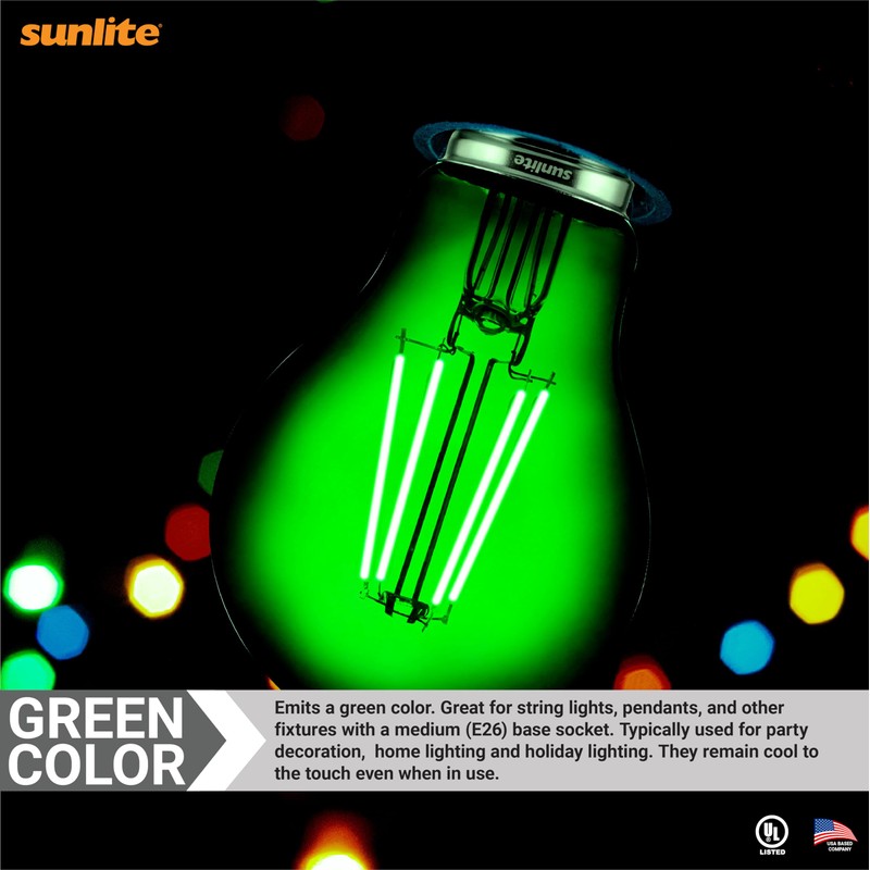 Sunlite 81083 LED Colored Filament A19 Light Bulb, 4.5 Watts,