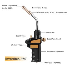 All Splendid Self-Lighting Adjustable Swirl Flame Heavy-Duty Trigger-Start MAPP Propane Blow Torch (Brass, OD 9.6MM)