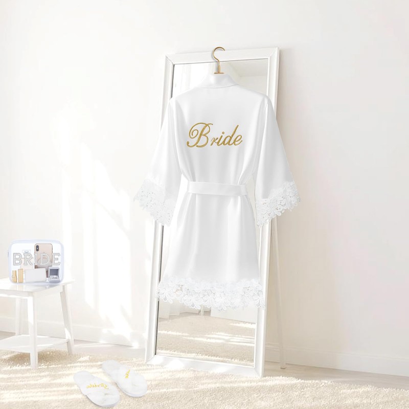Hazms 3 Pcs Bride Robe for Wedding Day Set with