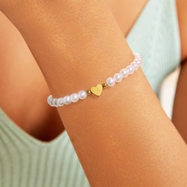 BAYLAY Initial Bracelets for Women Teen Girls, 18K Gold Plated Letter M Initial Bracelet Trendy Heart Bracelet Pearl Bracelets for Women Dainty Gold Bracelets Teen Girl Gifts Trendy Stuff
