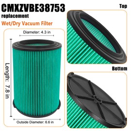 LVJUSEN Universal Filters Replaces CMXZVBE38777 /CMXZVBE38753 Craftsman Hepa Graded Filter, Replaces # 9-38753, Fits 5/6/ 8/9/ 12/14/16/20 gallon CRAFTSMAN Shop Vacuums1988+