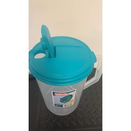 Sterilite 0488 One-Gallon Round Pitcher, Clear Base with Blue-Atoll (Teal) Lid and Tab