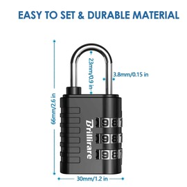 Brillirare 8 Pack Combination Lock, 3-Digit Waterproof Keyless Padlock, Zinc Alloy Outdoor Resettable Travel Luggage Locks for Backpack, Gym Locker, Hasp, Fence, Gate, Case, Toolbox-Black