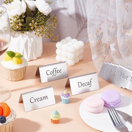 UNICRAFTALE 8Pcs Stainless Steel Tables Tent Sign for Restaurant Tables Beverage Signs Double Sided Table Sign Coffee and Tea Table Display for Wedding Party Buffet