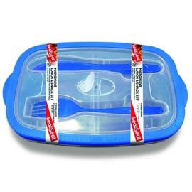 Heat & Eat Lunch Box, Clear, with Red/Blue Trim
