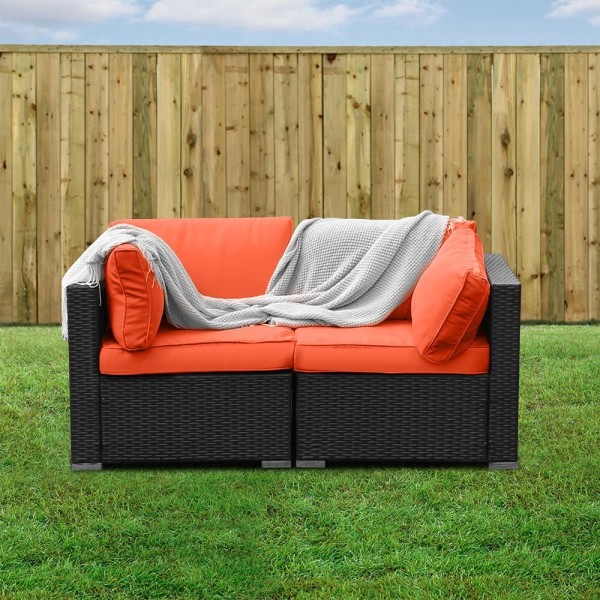EXCITED WORK Orange 2 Pieces Patio Sectional Corner Sofa Wicker