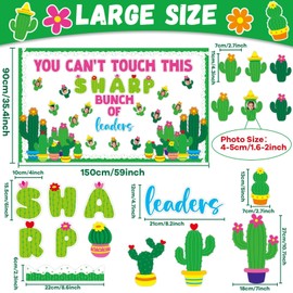 Justforjoyful 96pcs Cactus Bulletin Board Set Classroom Decorations Green Plants DIY Photo Craft Cutouts You Can’t Touch This Sharp Bunch Of Leaders Cutout for Classroom Chalkboard Wall Decor Supplies