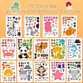 Panzong 42 PCS Make-A-Face Sticker,Safari Stickers for Kids,Make Your Own Animal Mix and Match Sticker Sheets with Safari and Ocean Animals for Crafts Party Favors Goodie Bags Stuffers