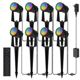 Banord RGBW Color Changing Outdoor Landscape Lighting, 8 Pack Low Voltage LED Outdoor Spotlight with Remote, IP65 Waterproof for Yard, Garden, Lawn