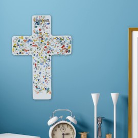 Lantelme Motivationsgeschenke Kreuz aus Glas bunt blau rot für die Wand Kruzifix Fusing Deko 20cm Wandkreuz Glaskreuz für Taufe Kommunion Konfirmation Hochzeit
