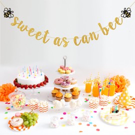 INNORU Sweet As Can Bee Banner, Bumble Bee Baby Shower Birthday Party Decorations, Bee Party, Mommy to Be Sign Banner, Bee Gender Reveal Engagement Party Decoration Gold Glitter