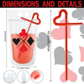 24 Set Casino Party Plastic Drink Pouch Cups with Straws, Poker Tumbler Clear Zipper Bags - Reusable Casino Poker Cups for Birthday Party Decorations & Supplies