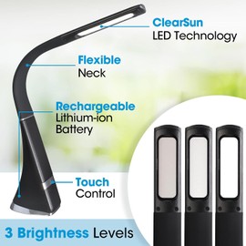 OttLite Recharge LED Desk Lamp with ClearSun LED Technology - Portable, Dimmable & Flexible Gooseneck - Travel-Friendly Task Lamp with Rechargeable Battery - for Home, Reading, Office & College Dorms