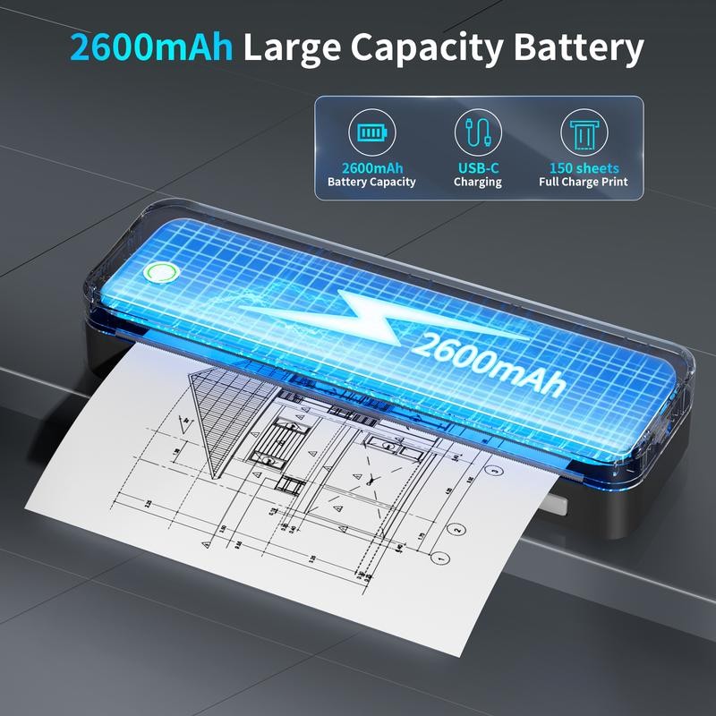 JADENS Portable Printer with 6 Rolls of Thermal Paper, Inkless