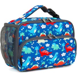 FlowFly Kids Lunch box Insulated Soft Bag Mini Cooer Back to School Thermal Meal Tote Kit for Girls, Boys,Dinosaur