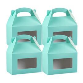Bio Tek 8.5 x 4.8 x 5.5 Inch Gable Boxes For Party Favors, 25 Attractive Gift Boxes - Clear PET Window, With Built-In Handle, Turquoise Paper Barn Boxes, Disposable