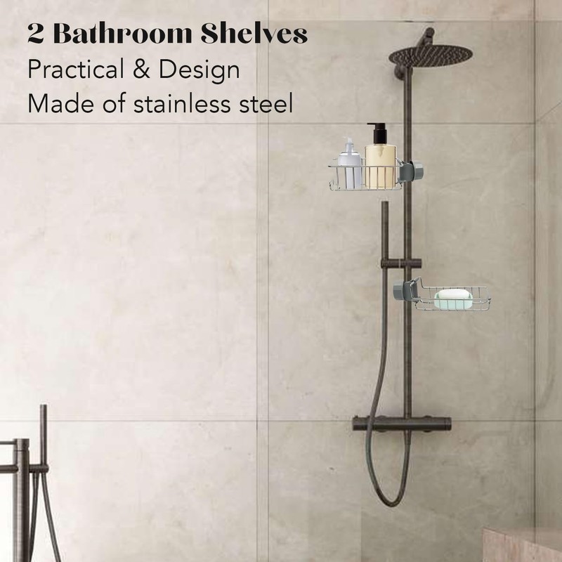 2 Non-Drilling Bathroom Shelves | Stainless Steel Shower Racks |
