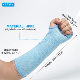 PATIKIL 12 Inch Cut Resistant Sleeve, Arm Safety Protectors Sleeves with Thumb Hole Level 5 Protection Forearm Guard Sleeves for Thin Skin and Bruising, S, Sky Blue