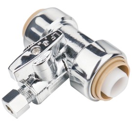 WHK Tee Stop Valve 3/4 Ptc x 3/4 Ptc x 1/4 Inch Compression,Push to Connect Brass Plumbing Fitting,1/4 Turn Push Fit Water Line Splitter for Cooper,PEX,PVC Pipe,Tubing
