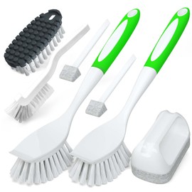 Holikme 5Pcs Dish Brush Set, Washing Up Brushes, Dish Brush&Bendable Clean Brush&Grout Tile Brush&Scouring Pad for Pot Pan Sink