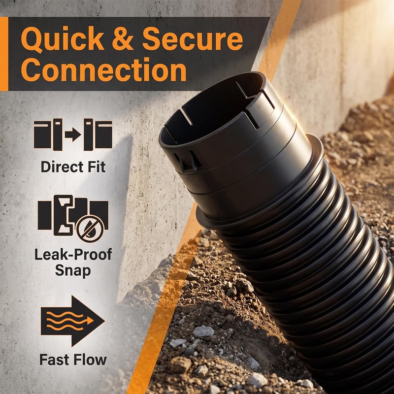 Xanadued 4" Universal Pipe Connector with Snap Lock, Corrugated to