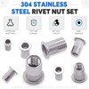 Glarks 180Pcs 304 Stainless Steel Flat Head Threaded Rivetnut Insert