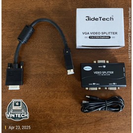 JideTech 2 Port VGA SVGA Video LCD Splitter Box Adapter w/Power Cable: 1 PC to 2 Monitors