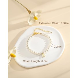 Gold Pearl Bracelets for Women, 14K Gold Plated Initial Bracelets Dainty Bracelet with Letter Charm, Monogram Bracelet Gifts for Her, Trendy Jewelry for Women Letter K