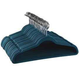 Elama 50 Piece Set of Velvet Slim Profile Heavy Duty Felt Hangers with Stainless Steel Swivel Hooks in Blue