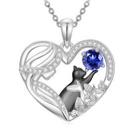 Dorunmo Cat Necklace Sterling Silver Heart Black Cat Birthstone Pendant with November Jewelry Gift for Women Girlfriend Mom Cat Lovers