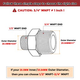 Kozelo 4pcs 3/4" MNPT to 1/2" MNPT Solid Brass Hex Nipple Hose Connector (with Seal Tape) Pipe Leak Repair Female Pipe Adapter Bathroom Remodeling Tool Extension Compression