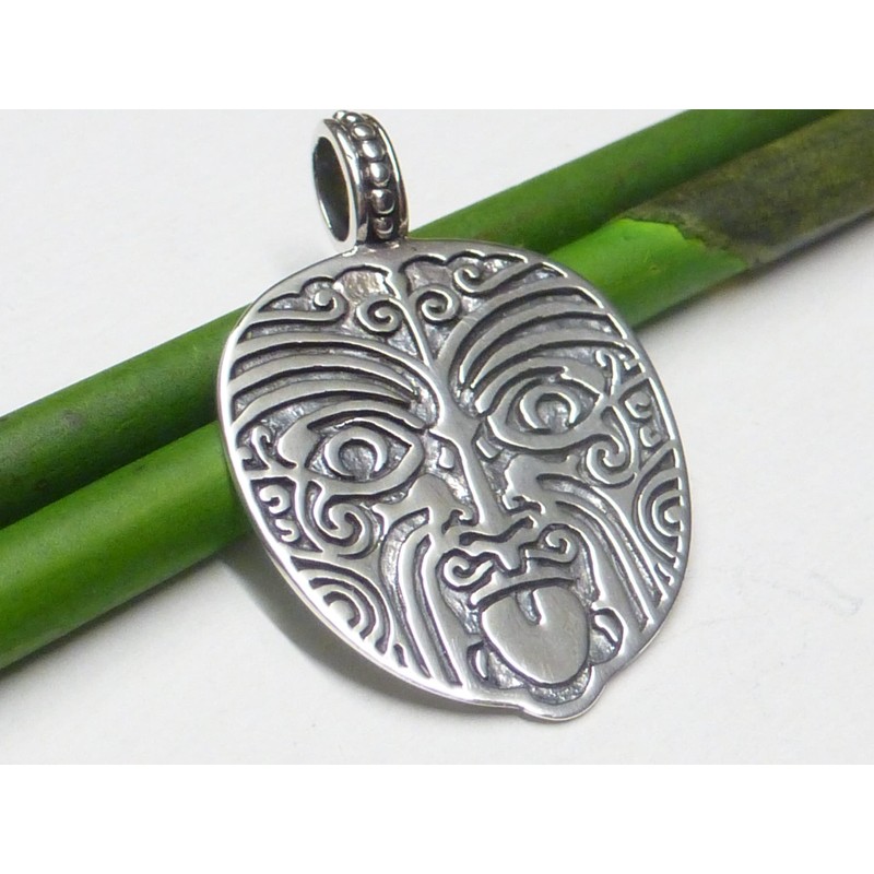 Silver Maori Face Pendant Engraved Sterling Silver Gift Jewellery Protection