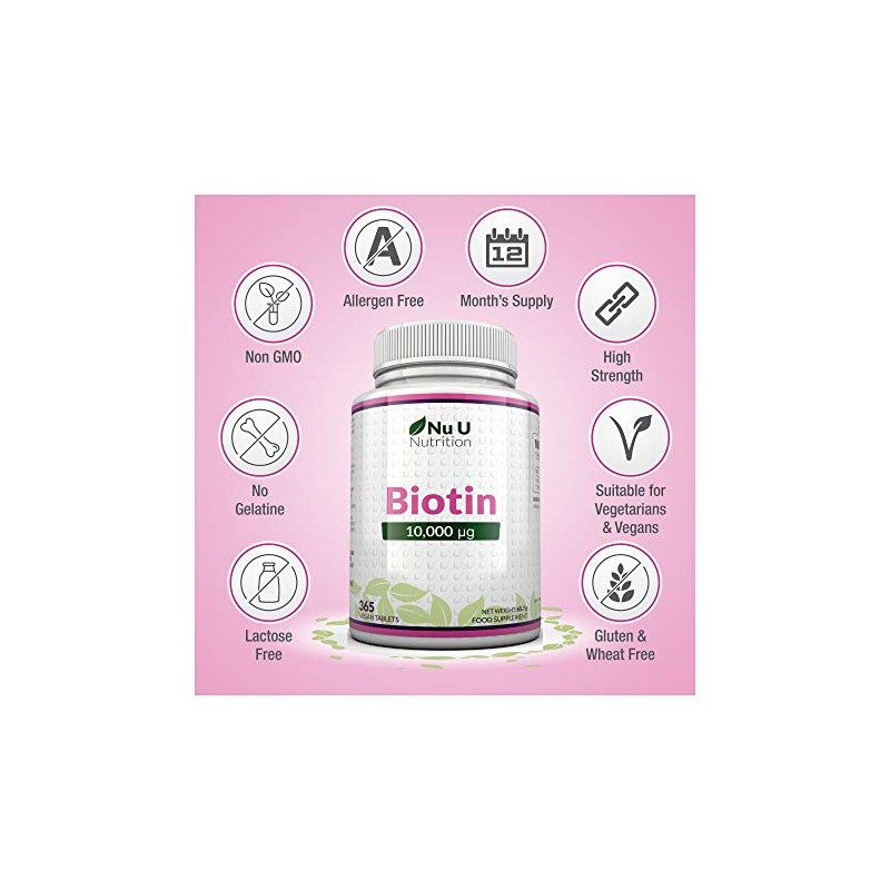 Biotin Hair Growth Supplement - 365 Vegan Tablets (Full Year
