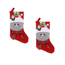 Christmas House 16.5" Pet Holiday Stocking Cat or Dog with Plaid Bow (Cat, 2)