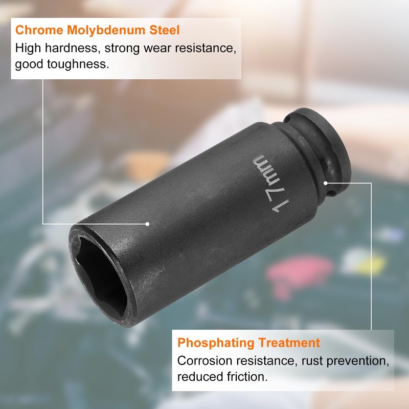 sourcing map Deep Impact Socket 3/8" Square Drive by 17mm